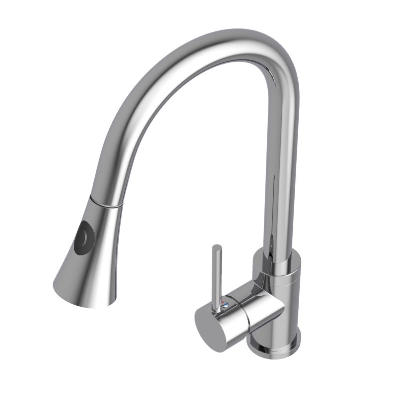 Bateria Kuchenna Chrom Granitan Z Wyciąganą Wylewką Snake Srebrny Kran Do Kuchni 1 szt.