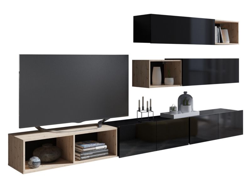 Meblościanka MIRJAN 24 Calabrini XXV czarny / czarny połysk + dąb artisan 1 kpl.