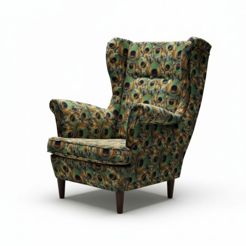 Fotel uszak zielony wzór butelkowa zieleń premium Ari Print Family Meble 1szt.