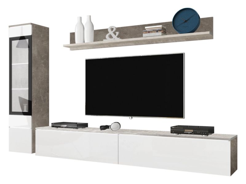 Meblościanka MIRJAN 24 Vera I z oświetleniem LED beton/biały połysk 1 kpl.