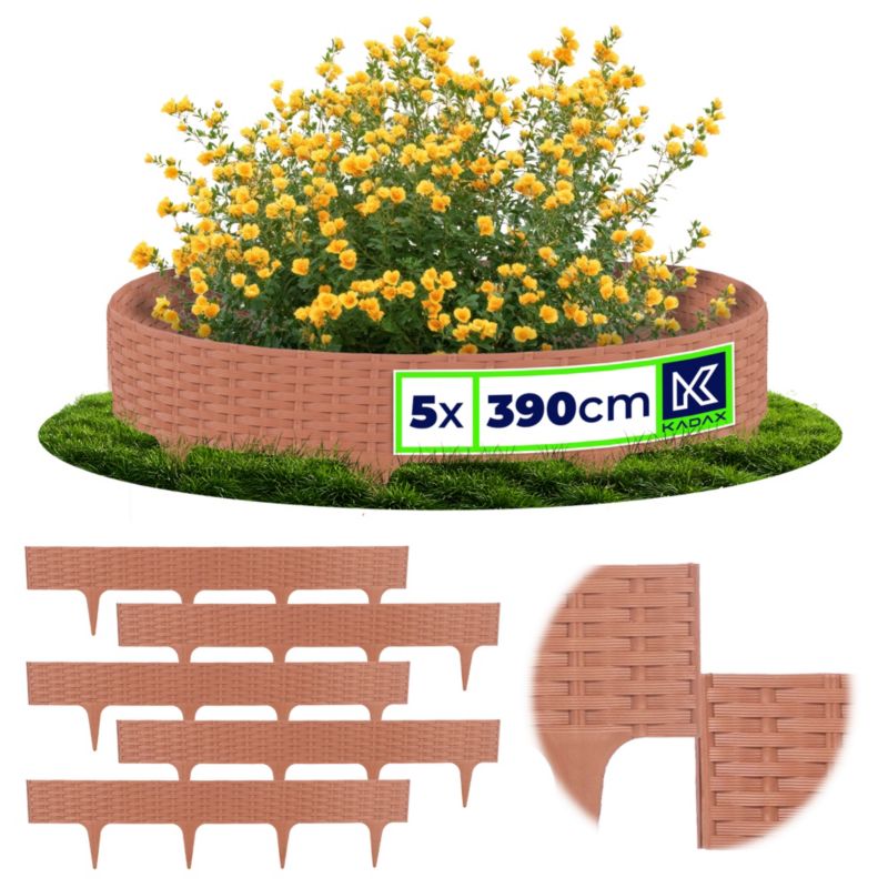 Obrzeże ogrodowe KADAX Garden Border, imitujące rattan, terakota, 5 szt.