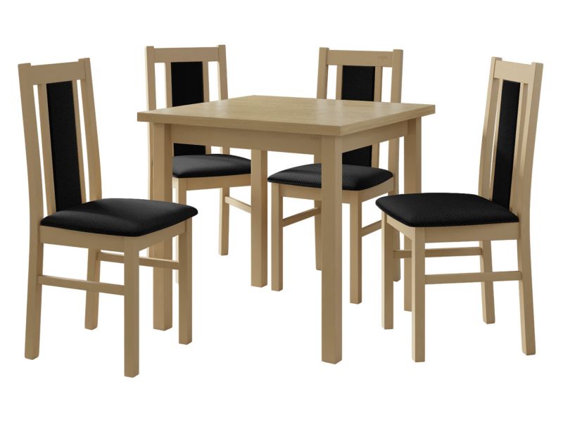 Zestaw DR05 MIRJAN 24 Stół Max IX 80 + 4 krzesła Bos 14 sonoma + czarna tapicerka 1 kpl.