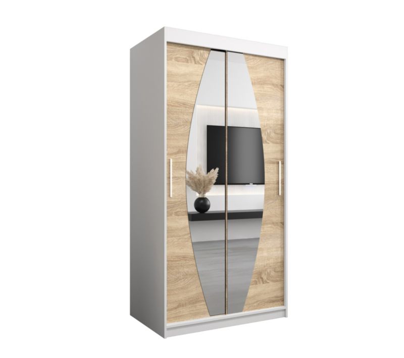 Szafa przesuwna Garderoba Abiks ELYPSE 100 biały mat + dąb sonoma 1 szt.