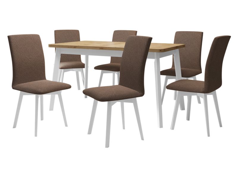 Zestaw DR24 MIRJAN 24 Stół rozkładany Oslo VI 80x140/180 + 6 krzeseł Luna 2 dąb artisan + biały + brązowa tapicerka 1 kpl.