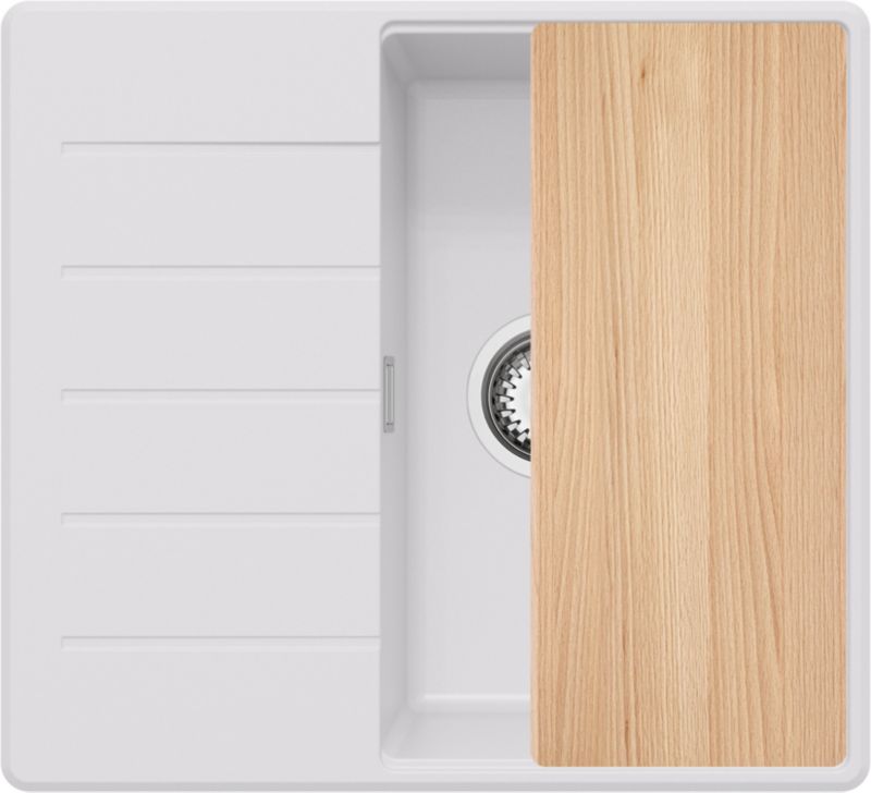 Zlewozmywak Kopenhaga PRIMAGRAN Nablatowy 55x50cm do szafki od 40cm, Biały + Syfon + Deska, S058, 1 szt.