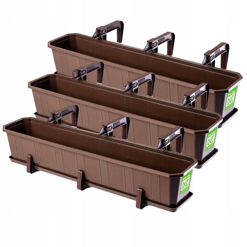 Skrzynka Balkonowa KADAX 3x 80cm Uchwyty Brązowa 3 szt.