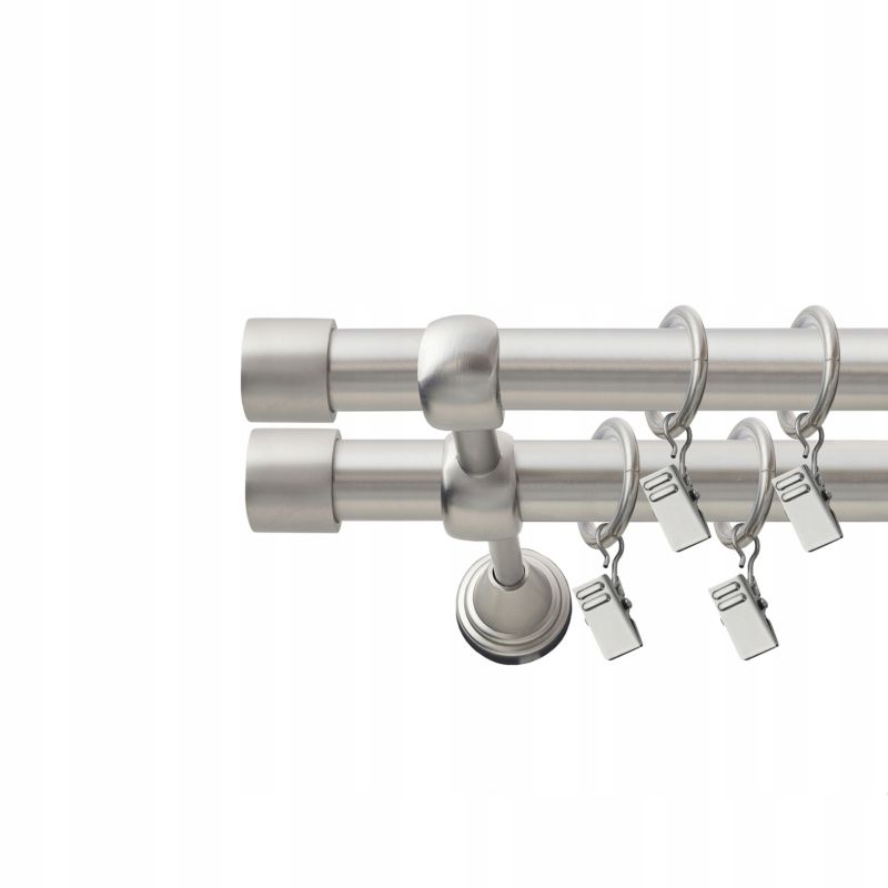 Karnisz podwójny Naokienko metalowy satyna 140 cm fi 19 zaślepka premium 1 szt.