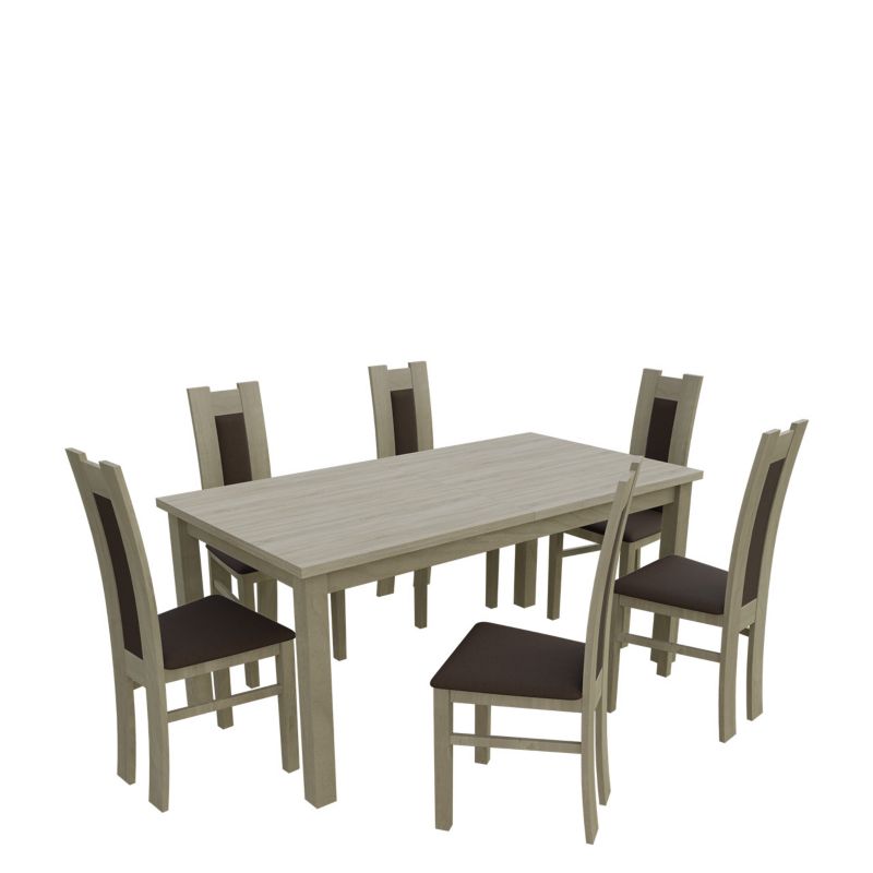Zestaw RO17 MIRJAN 24 Stół rozkładany S18-L 80x160/200 + 6 krzeseł K41 dąb sonoma + gorzka czekolada 1 kpl.