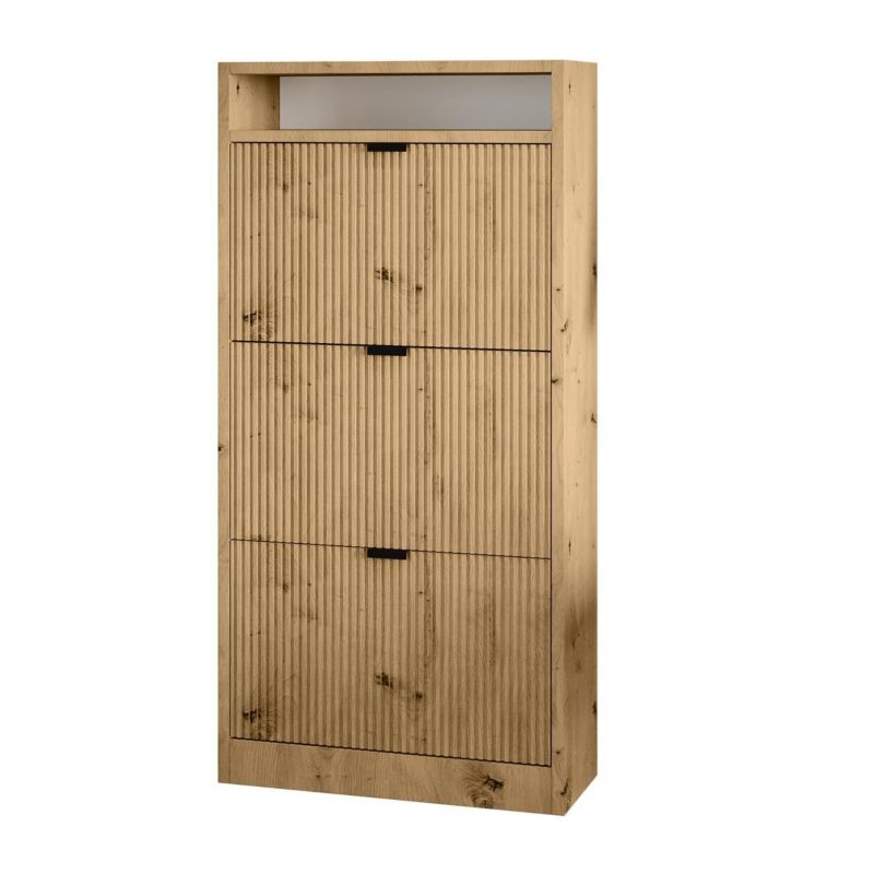 Szafka na buty Bettso Mia trzydrzwiowa ryflowana z czarnym uchwytem dąb artisan 1szt.