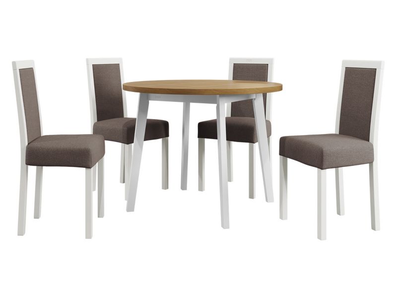 Zestaw DR01 MIRJAN 24 Stół Oslo III 100 + 4 krzesła Roma 3 dąb grandson + biały + jasnobrązowa tapicerka 1 kpl.