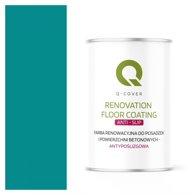 Farba Antypoślizgowa do Posadzek i Powierzchni Betonowych Renowacyjna Q-Cover Niebieski Turkusowy RAL5018 1L
