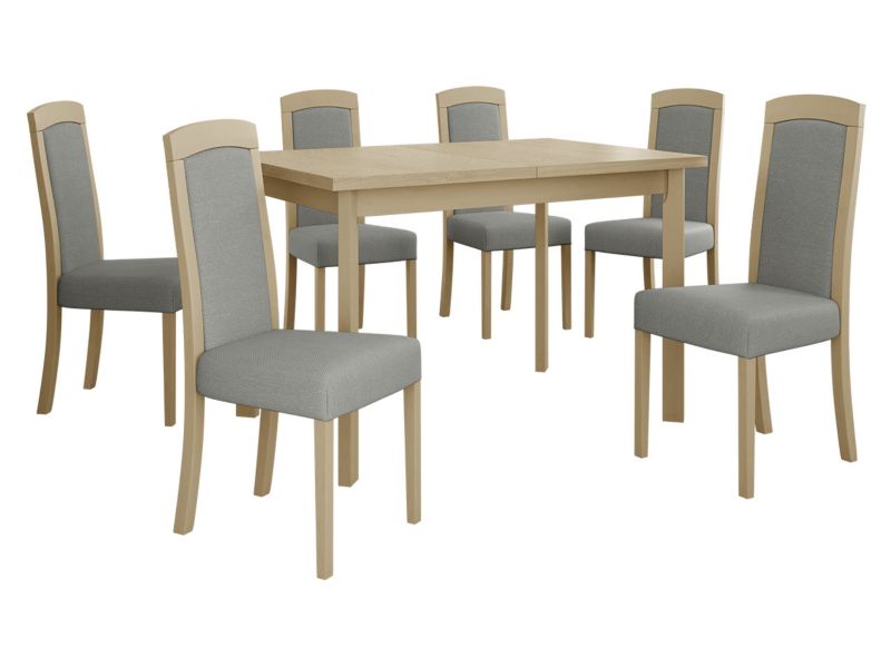 Zestaw DR26 MIRJAN 24 Stół rozkładany Max V P 80x120/150 + 6 krzeseł Roma 7 sonoma + szara tapicerka 1 kpl.