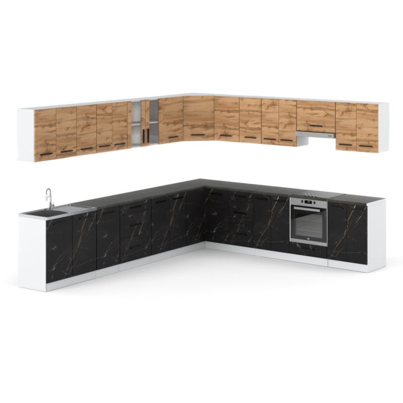 Zestaw Kuchenny Hurtownia-Mebli Z Blatem Kuchnia narożna Rossa 680cm Biały Mat Dąb Wotan/San Sebastian 680x47x145 cm 1szt.