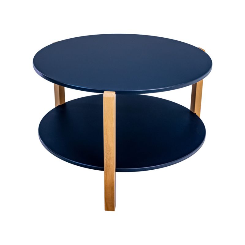 Okrągły Stolik Kawowy z Półką Dwupoziomowy POSNORD MDF 75x50 cm, Bukowe Nogi Niebieski 1szt.