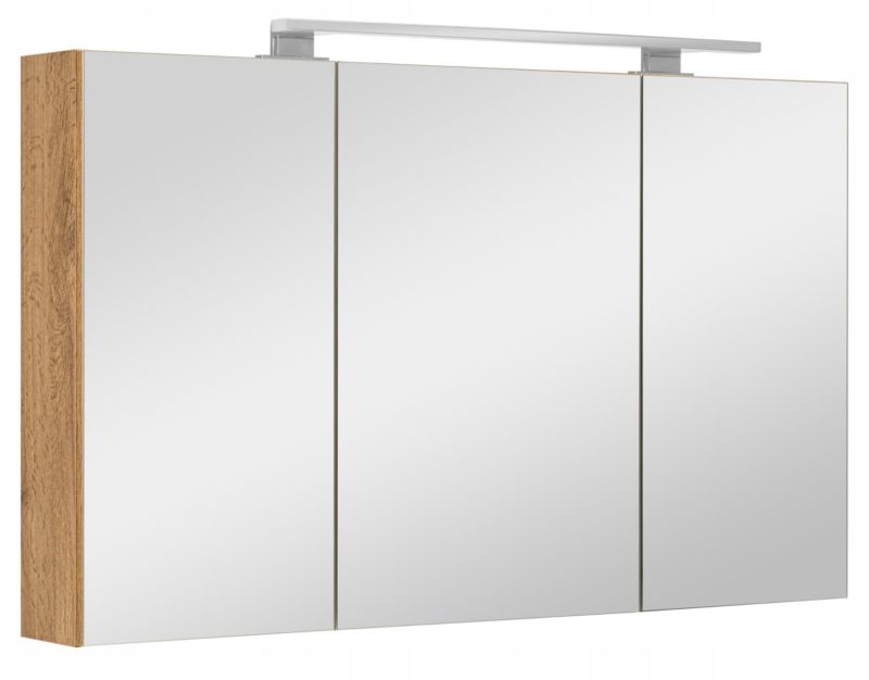 Szafka łazienkowa z lustrem MyFurni, 100 cm, dąb wotan, oświetlenie LED, wisząca, lustrzana, 1 kpl.