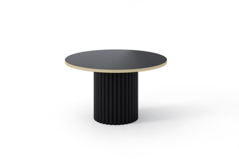 Stolik kawowy Bettso Virelo Gold nowoczesny na czarnym stelażu z ryflowaną podstawą i złotym obrzeżem czarny 1szt.