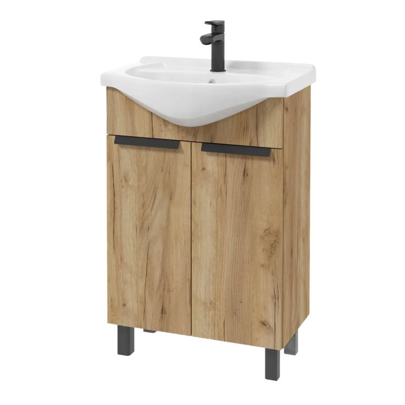 Szafka do Łazienki z Umywalką 500 mm Dąb Craft Złoty Bateria Czarna 1 szt