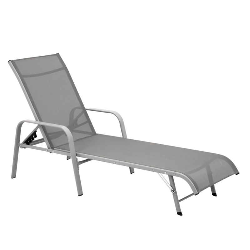 Leżak ogrodowy JUMI 5 pozycji regulowany leżanka stalowa szara tekstylen na taras 1 szt.