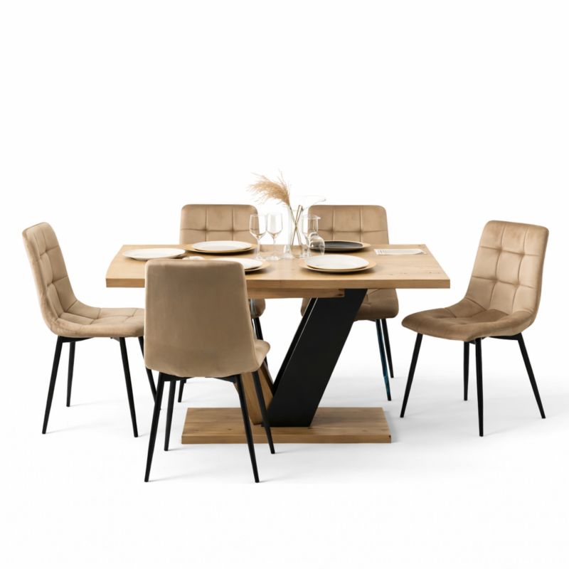 Zestaw Mebel Elite Stół z Krzesłami Rozkładany CLARK i 6 Krzeseł Tapicerowanych PERU Beż 1 kpl.