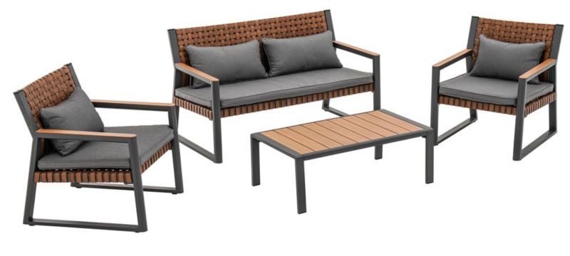 Zestaw Mebli Ogrodowych Topeshop TEXAS z Sofą Fotelami i Stolikem Kawowym SZARY 1 szt.