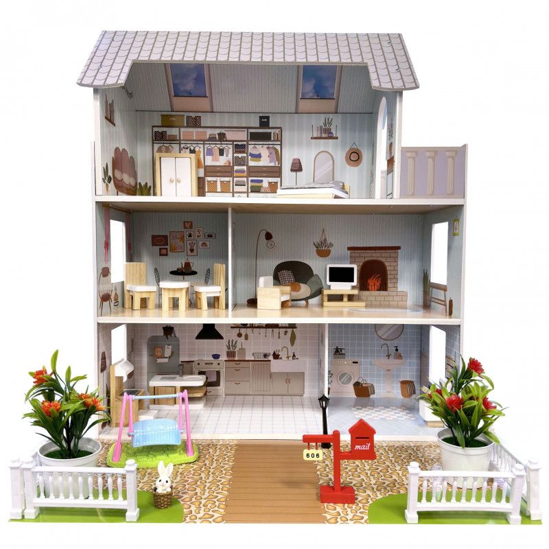 Drewniany domek dla lalek 4iQ Group Rozalia z ogrodem 1szt.