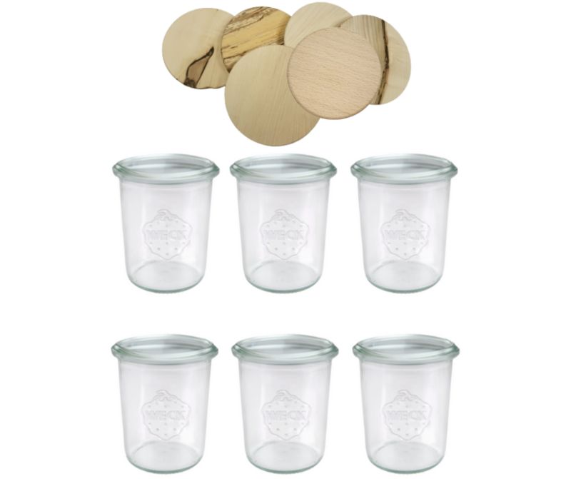 Słoiki MODO24 Weck 160 ml fi 60 mold z drewnianymi wiekami 6 kpl.