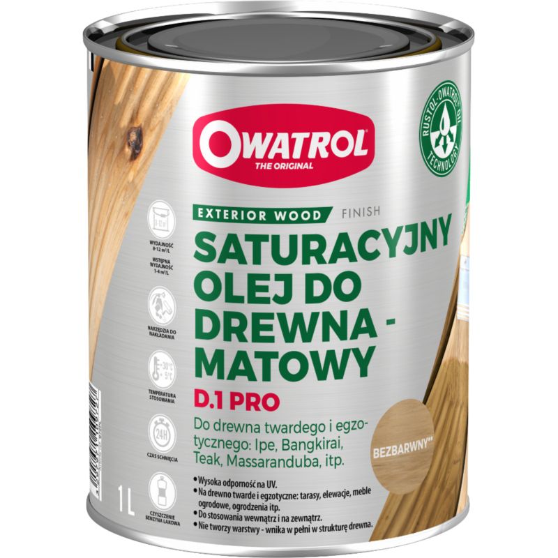 Olej do drewna Owatrol D1 PRO Olej Nasycający Drewno z Ochroną UV Bezbarwny 1L
