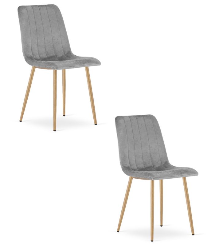 Krzesło EDANTI, jasny szary aksamit, nogi kolor drewna 2 szt.