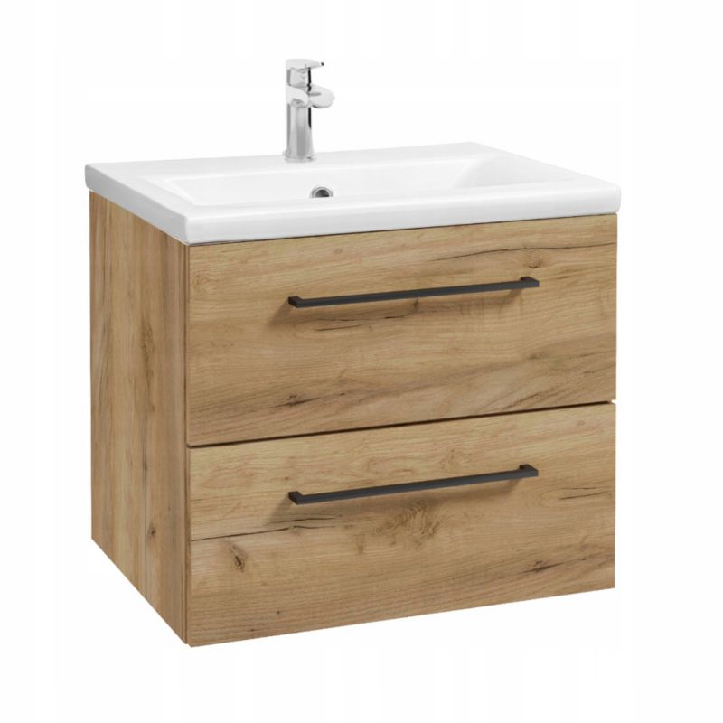 Szafka Łazienkowa Stamar z Umywalką 500 x 400 mm Dąb Złoty Wisząca Bateria Chrom 1 szt