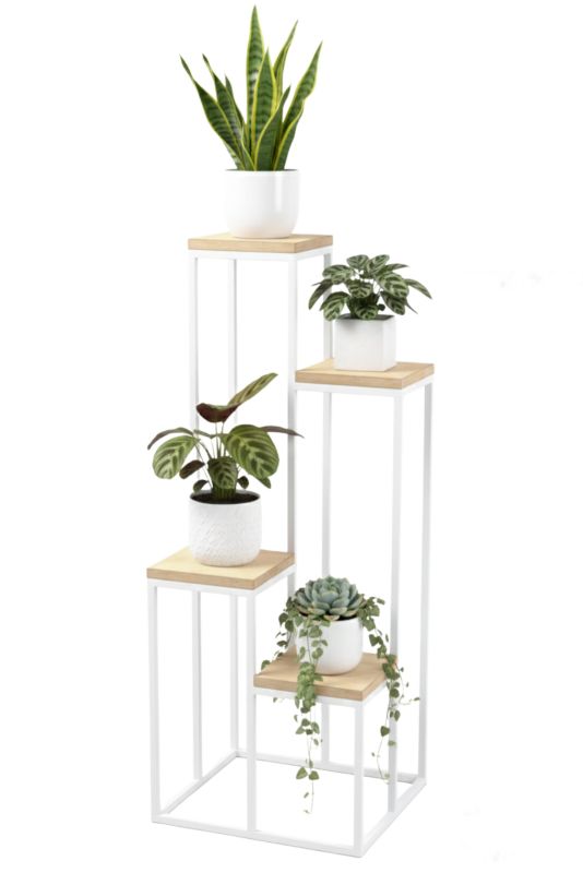 Kwietnik stojący JAKPOL stojak na 4 kwiaty Loft 112cm metalowy wysoki biały 1 szt.