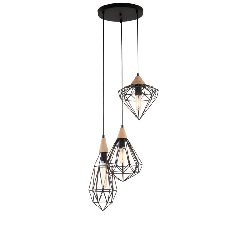 Lampa sufitowa wisząca Italux Maelle 0792 czarna industrialna 3xE27 x 40W 1 szt.