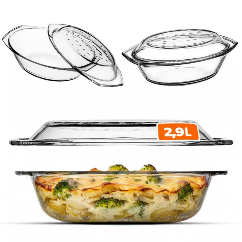 Naczynie Żaroodporne 2,9L KADAX Z Pokrywką Do Zapiekania Owalne Szklane 1szt.