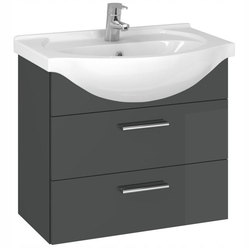 Szafka łazienkowa z umywalką ceramiczną MyFurni, 60 cm, antracytowa połysk, wisząca, 1 kpl.