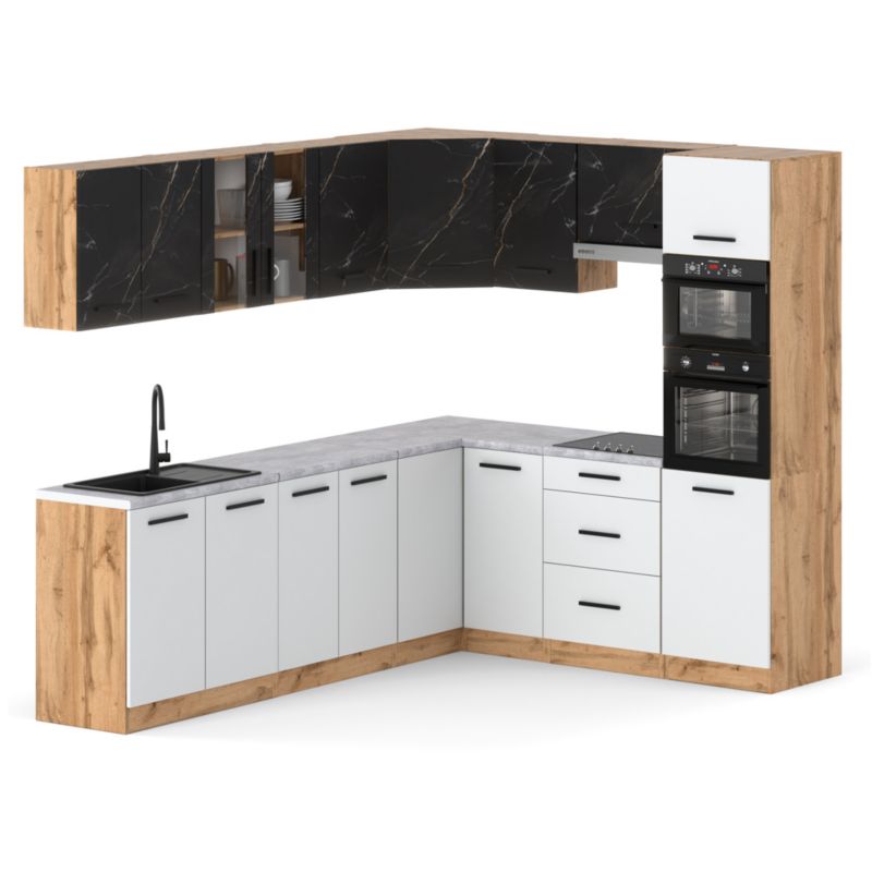 Zestaw Kuchenny Hurtownia-Mebli Z Blatem Kuchnia Marra Narozna 460cm Dąb Wotan San Sebastian/Biały Mat 460x47x145 cm 1szt.