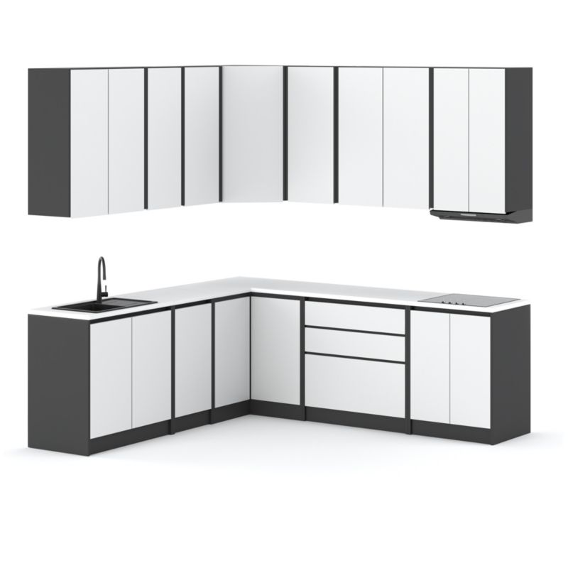 Zestaw Kuchenny Hurtownia-Mebli Z Blatem Kuchnia Bella Narożna 440cm Szary Mat Biały Mat 440x47x185 cm 1szt.