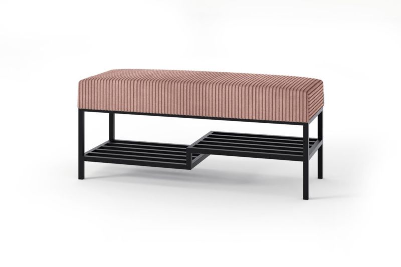 Ławka tapicerowana z półką Bettso Mello 100 cm w tkaninie poso na czarnym stelażu różowy 1szt.