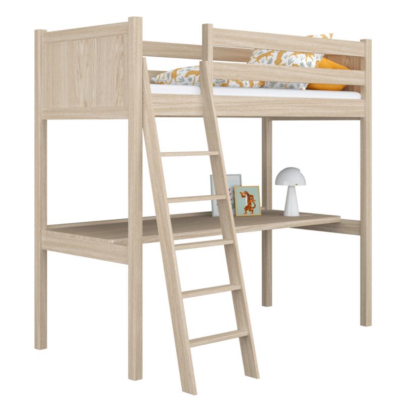 Dębowe łóżko N-WOOD na antresoli z biurkiem N04 dąb bielony 80x190 1szt.