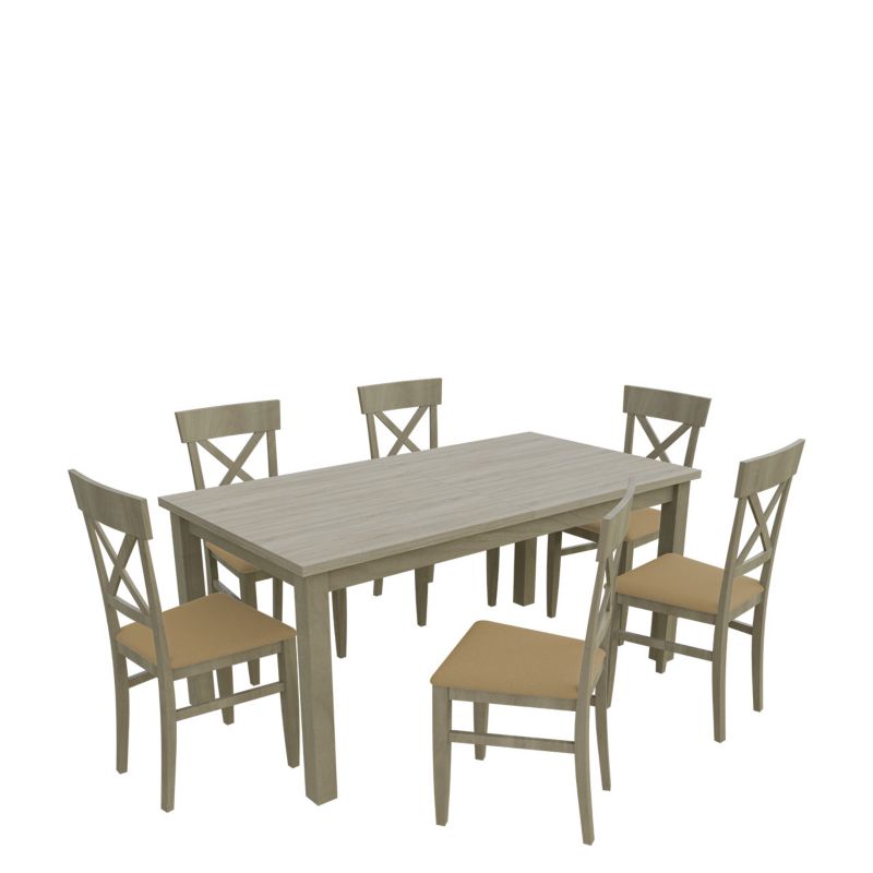 Zestaw RO21 MIRJAN 24 Stół rozkładany S18-L 80x160/200 + 6 krzeseł K64 dąb sonoma + piaskowy 1 kpl.