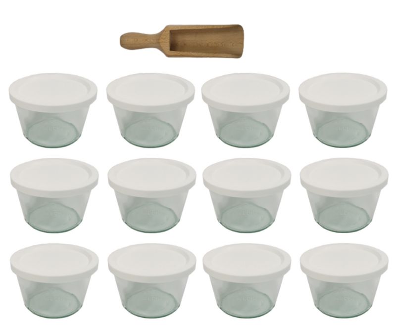 Słoiki MODO24 Weck 370 ml fi 100 mold plastikowe wieka miarka 12 kpl.