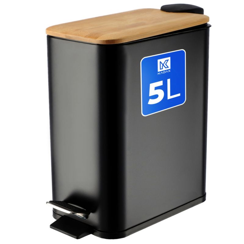 Kosz Na Śmieci KADAX Łazienkowy 5L Odpady Do Łazienki Z Pedałem Bambus Czarny 1 szt.