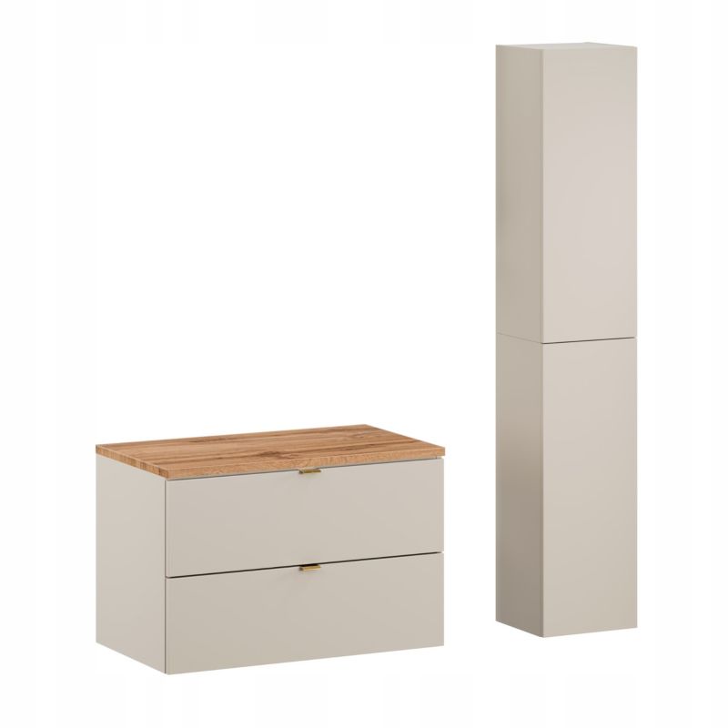 Szafka pod umywalkę Furnidea 80 cm i słupek kaszmir dąb Wotan ryflowany Dalia Cashmere zestaw