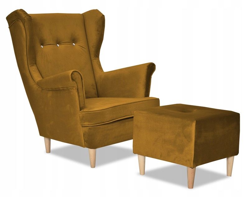 Fotel uszak do salonu z podnóżkiem Family Meble ARI złoty 1szt