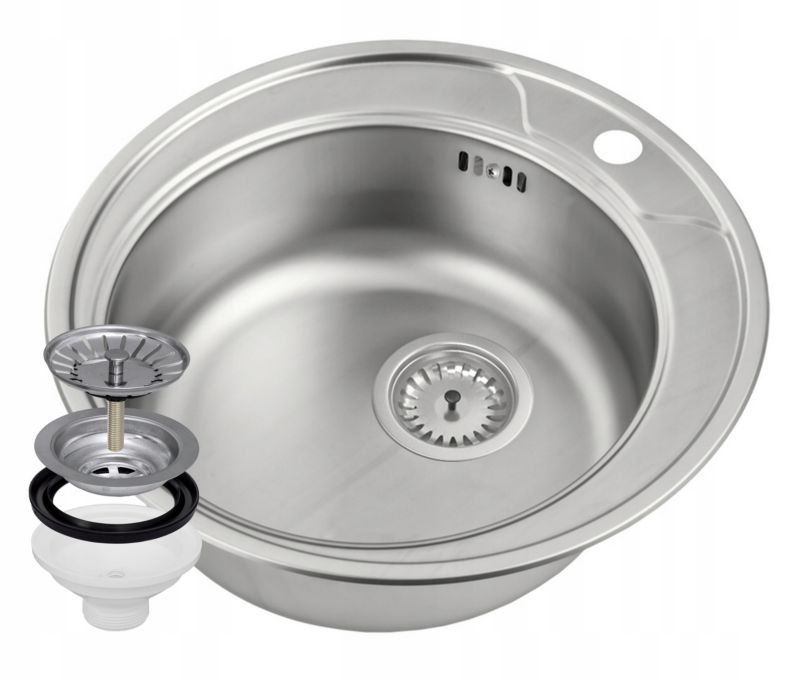 Zlewozmywak Stalowy Granitan Positano Okrągły z Ociekaczem i Syfonem 1kpl.