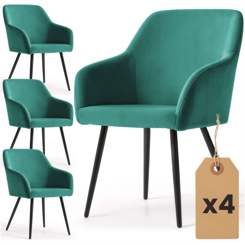Welurowe krzesło tapicerowane gładkie AKORD Butelkowa Zieleń ESTELLE Czarne nogi 4 szt.