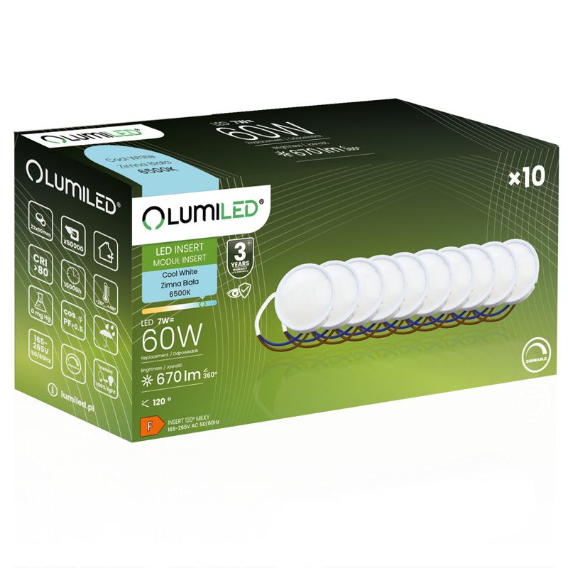 Wkład do Opraw LED Lumiled Żarówka Moduł Insert Reflektor 7W 670lm 6500K 120st Ściemnialna 10 szt.
