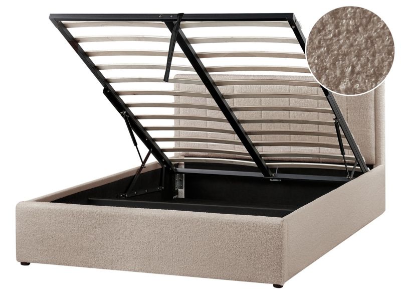 Łóżko z pojemnikiem Boucle Montlaur 140 x 200 cm Beżowoszary 1 szt.