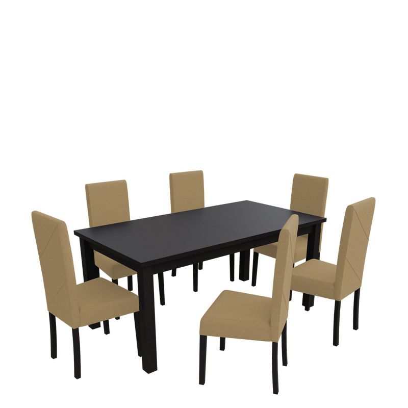 Zestaw RO13 MIRJAN 24 Stół rozkładany S18-L 80x160/200 + 6 krzeseł K02 wenge + piaskowy 1 kpl.
