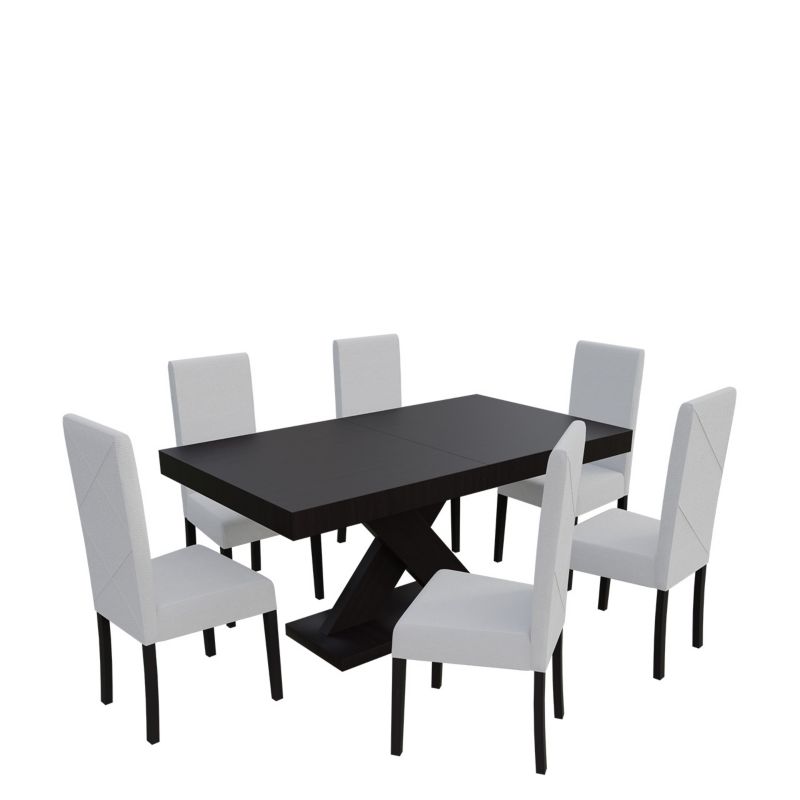 Zestaw RO06 MIRJAN 24 Stół rozkładany S05 90x160/210 + 6 krzeseł K02 wenge + biała ekoskóra 1 kpl.