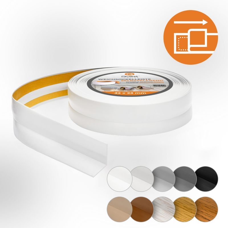 Listwa przypodłogowa PCV 32x23mm, QUEST, samoprzylepna elastyczna, miękka listwa podłogowa, cokołowa, biały, 5m