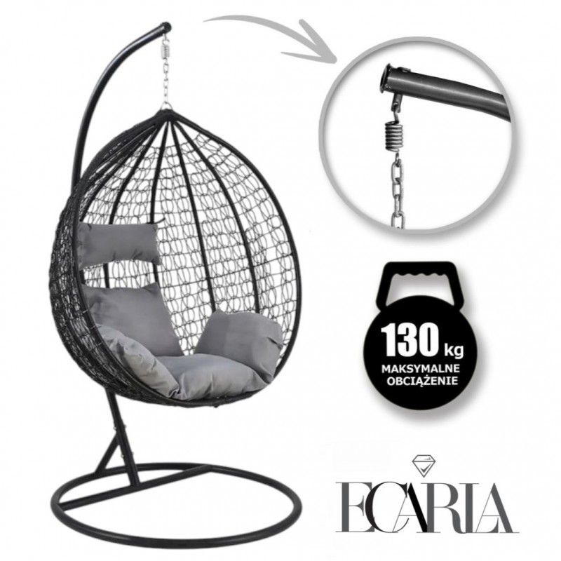 Fotel wiszący eCarla huśtawka kokon czarny z grafitowymi poduszkami KR23 1 szt.